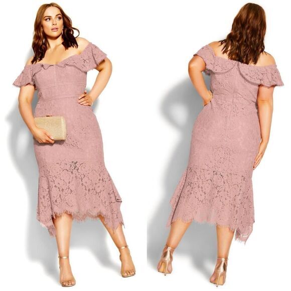 New! City Chic Women's Plus Size Angel Lace Dress Rose, size 20‎ - Picture 1 of 16